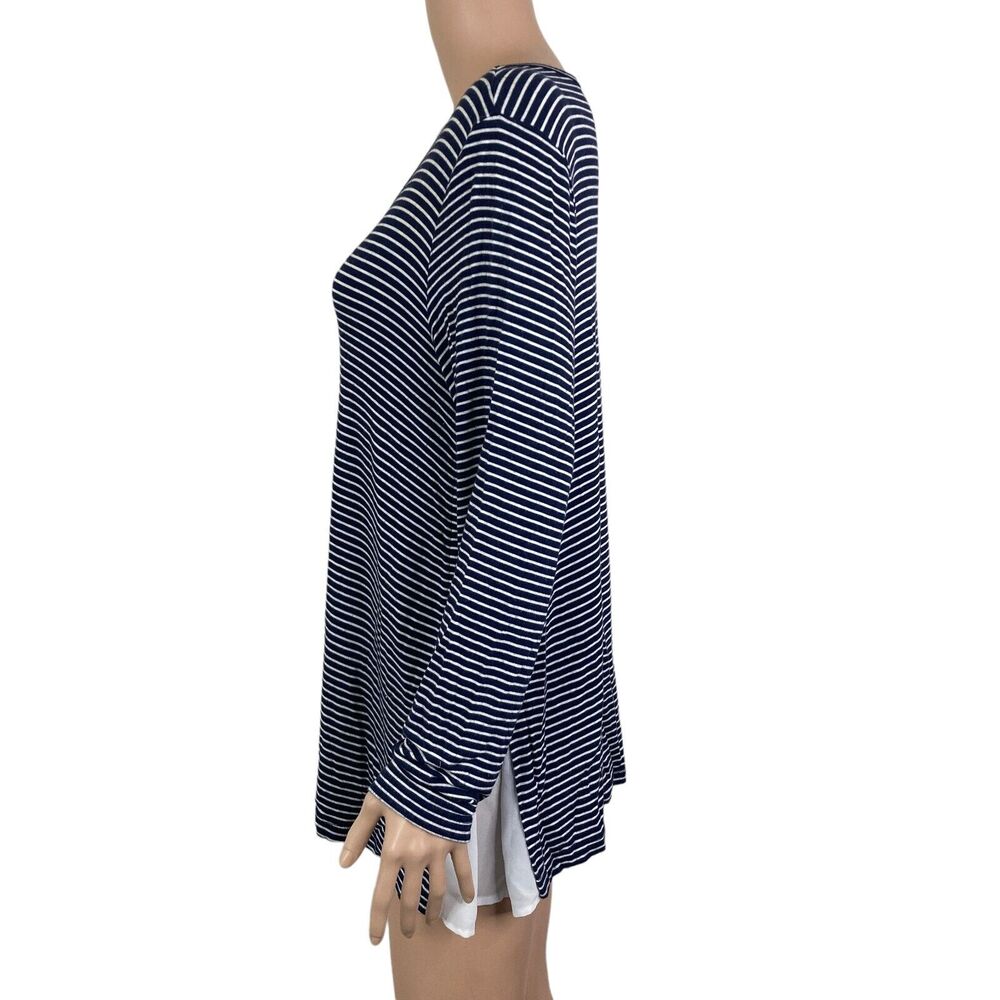 Bobeau Shirt Womens Large Black White Striped Side Lace Up Stretch - Picture 5 of 8
